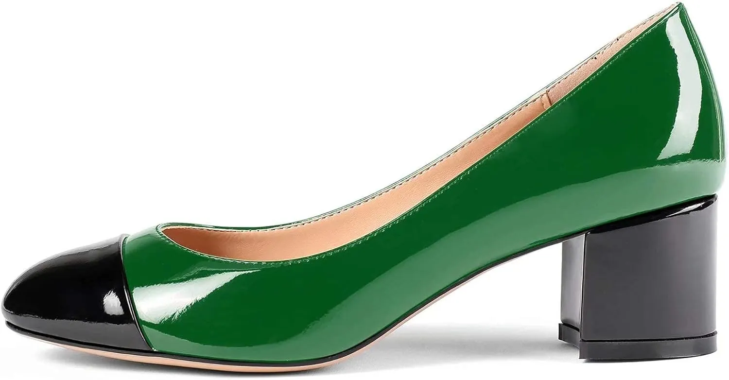 Eldof Women's Round Cap Toe Pumps,Classy 2 Inches Block Heel Chic Pumps