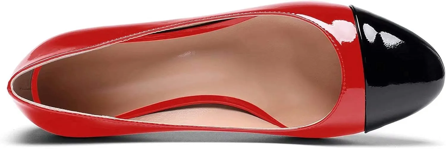 Eldof Women's Round Cap Toe Pumps,Classy 2 Inches Block Heel Chic Pumps