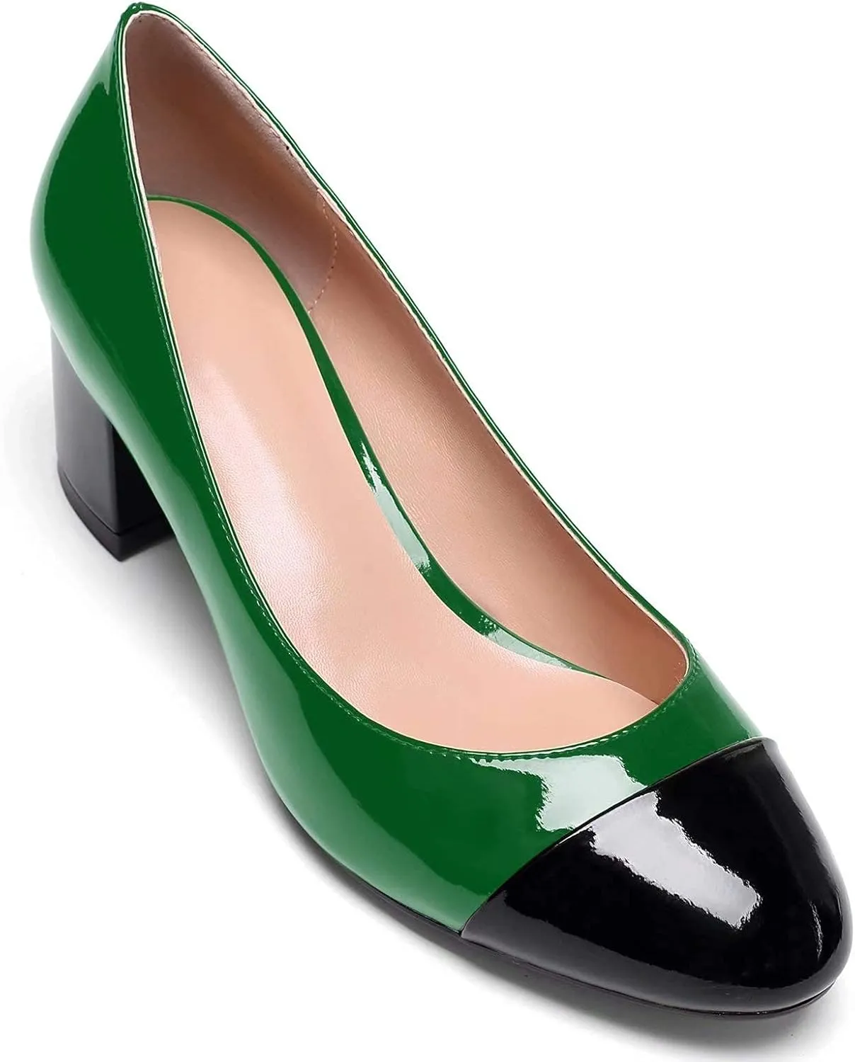 Eldof Women's Round Cap Toe Pumps,Classy 2 Inches Block Heel Chic Pumps