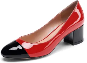 Eldof Women's Round Cap Toe Pumps,Classy 2 Inches Block Heel Chic Pumps
