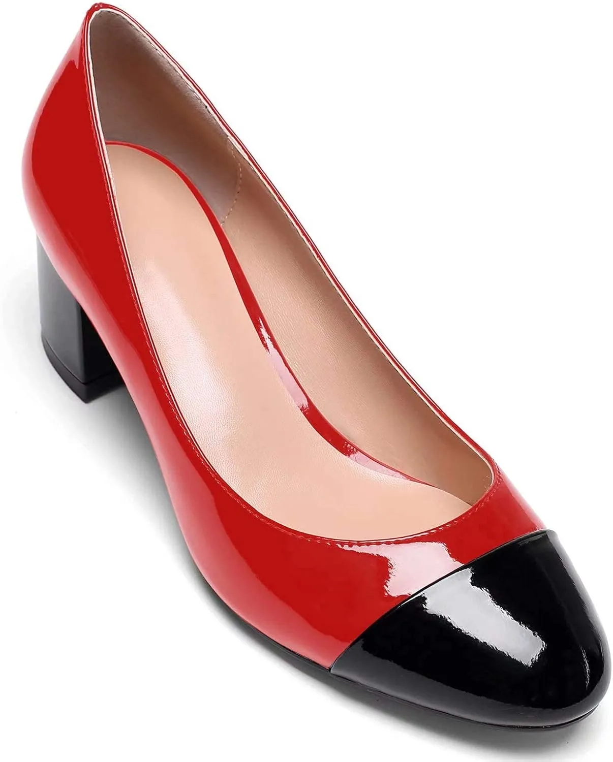Eldof Women's Round Cap Toe Pumps,Classy 2 Inches Block Heel Chic Pumps