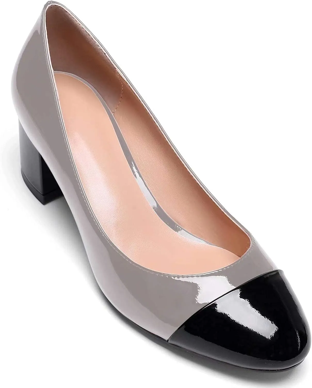 Eldof Women's Round Cap Toe Pumps,Classy 2 Inches Block Heel Chic Pumps