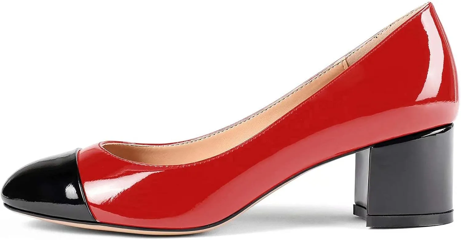 Eldof Women's Round Cap Toe Pumps,Classy 2 Inches Block Heel Chic Pumps