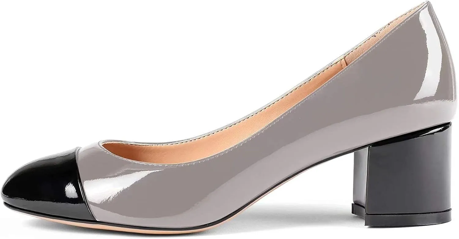 Eldof Women's Round Cap Toe Pumps,Classy 2 Inches Block Heel Chic Pumps