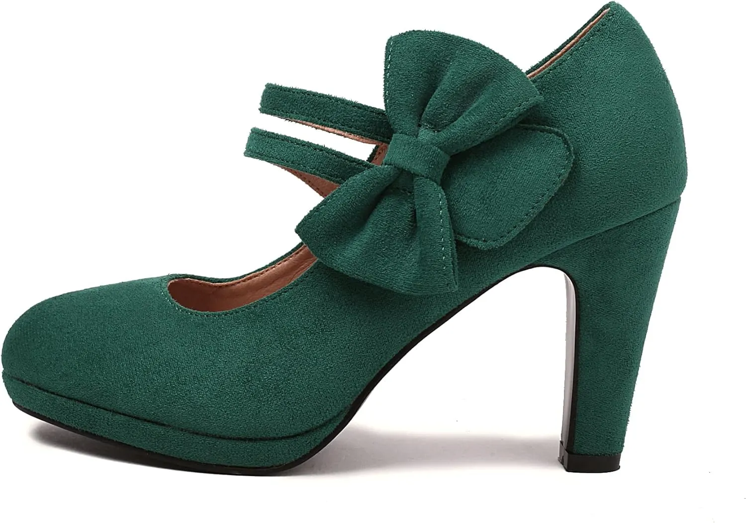 Elerhythm Women's Mary Jane Heels with Bow Retro Closed Round Toe Pumps Suede Chic Bowtie Vintage Gatsby Sweet Office Dress Daily Shoes