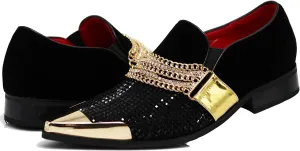 Enzo Romeo Crisino Men Rhinestone Chrome Toe Suede Pointy Buckle Dress Loafer Slip On Shoes