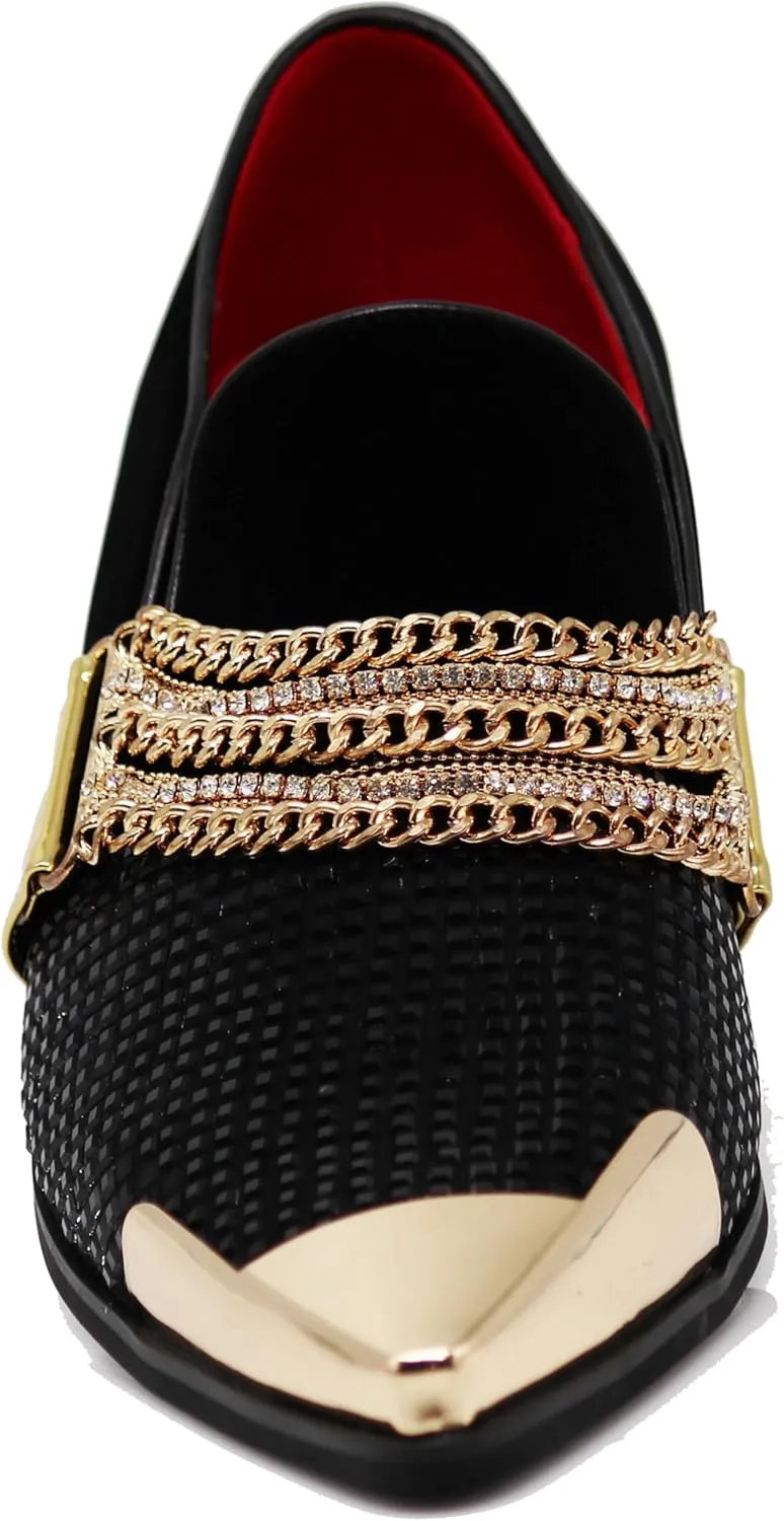 Enzo Romeo Crisino Men Rhinestone Chrome Toe Suede Pointy Buckle Dress Loafer Slip On Shoes