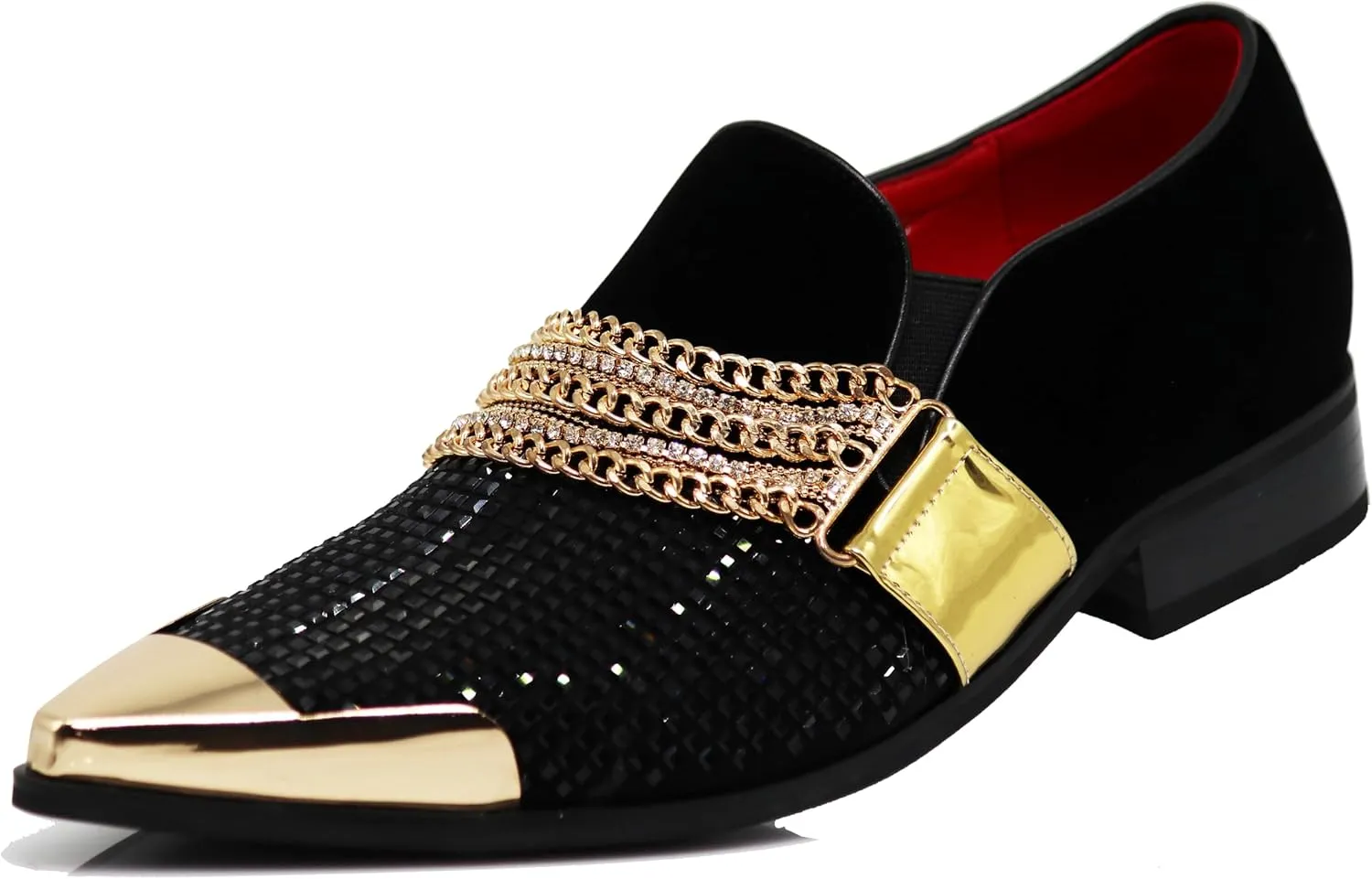 Enzo Romeo Crisino Men Rhinestone Chrome Toe Suede Pointy Buckle Dress Loafer Slip On Shoes