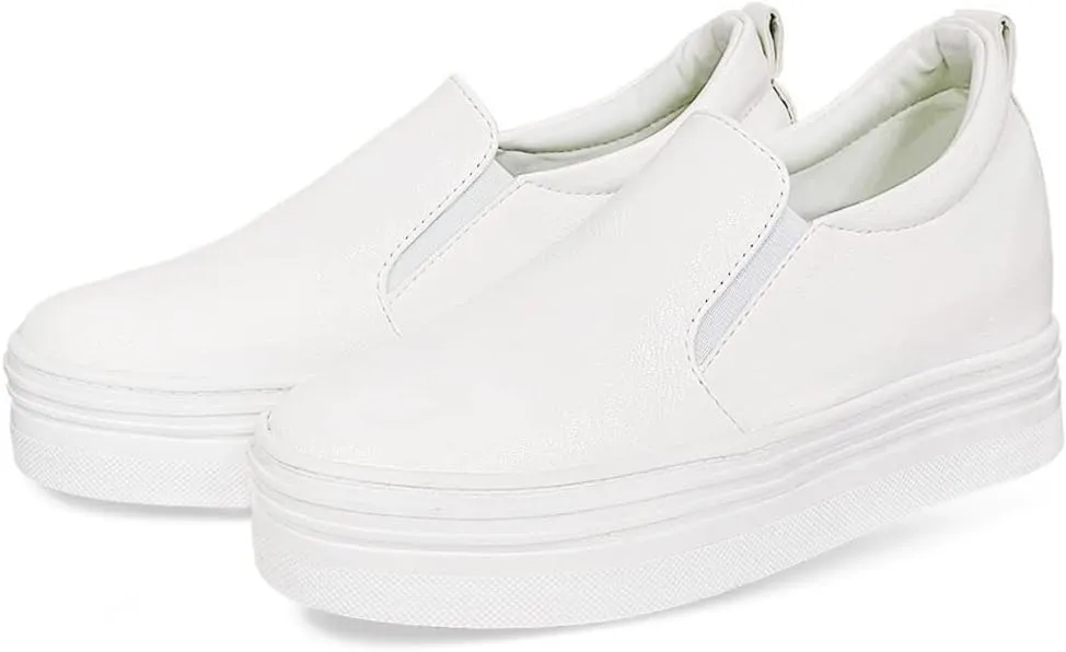epdavin Women's Casual Leather Hidden Wedges Slip On Platform Sneakers Shoes