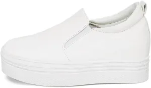 epdavin Women's Casual Leather Hidden Wedges Slip On Platform Sneakers Shoes