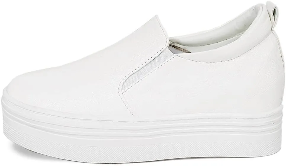 epdavin Women's Casual Leather Hidden Wedges Slip On Platform Sneakers Shoes