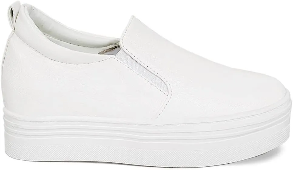 epdavin Women's Casual Leather Hidden Wedges Slip On Platform Sneakers Shoes