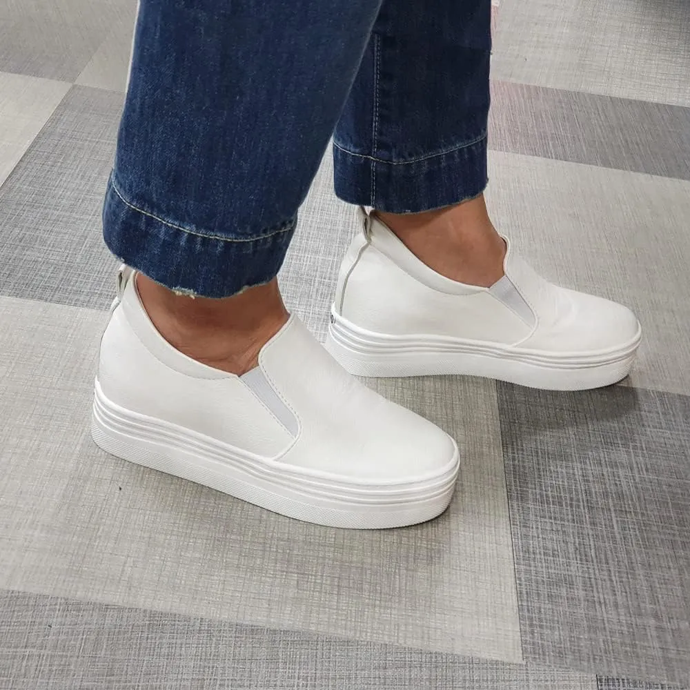epdavin Women's Casual Leather Hidden Wedges Slip On Platform Sneakers Shoes