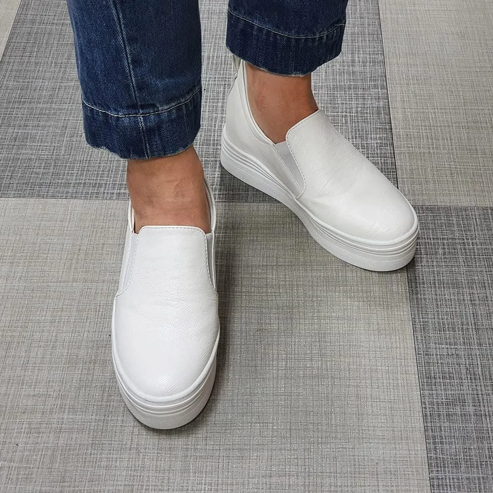 epdavin Women's Casual Leather Hidden Wedges Slip On Platform Sneakers Shoes