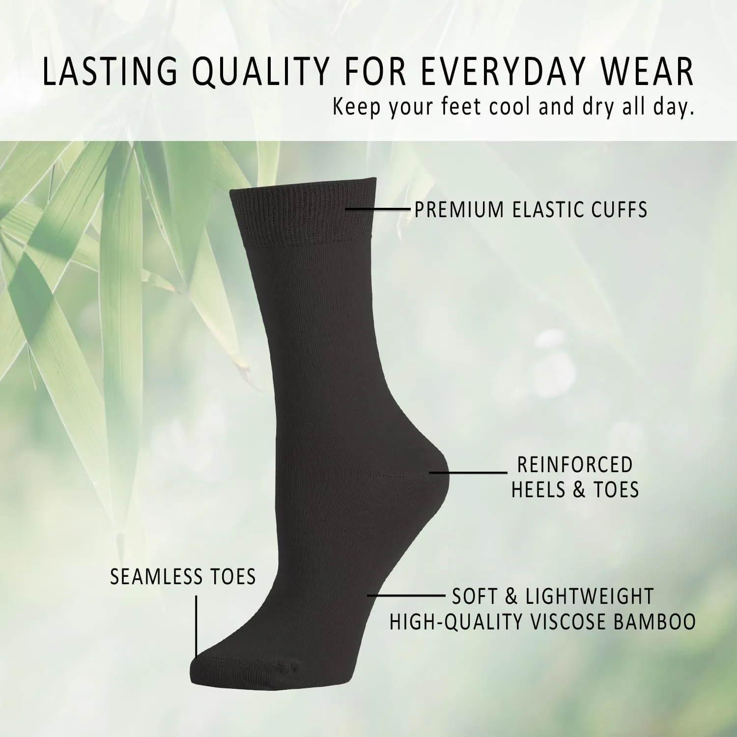 EPEIUS Women Bamboo Socks Soft Thin Women's Crew Socks Seamless Toe Viscose Bamboo Dress Calf Socks 3/6 Pairs