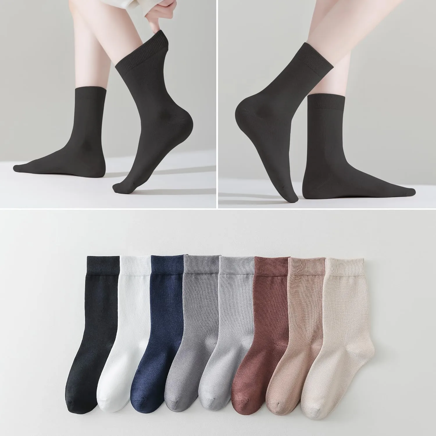 EPEIUS Women Bamboo Socks Soft Thin Women's Crew Socks Seamless Toe Viscose Bamboo Dress Calf Socks 3/6 Pairs