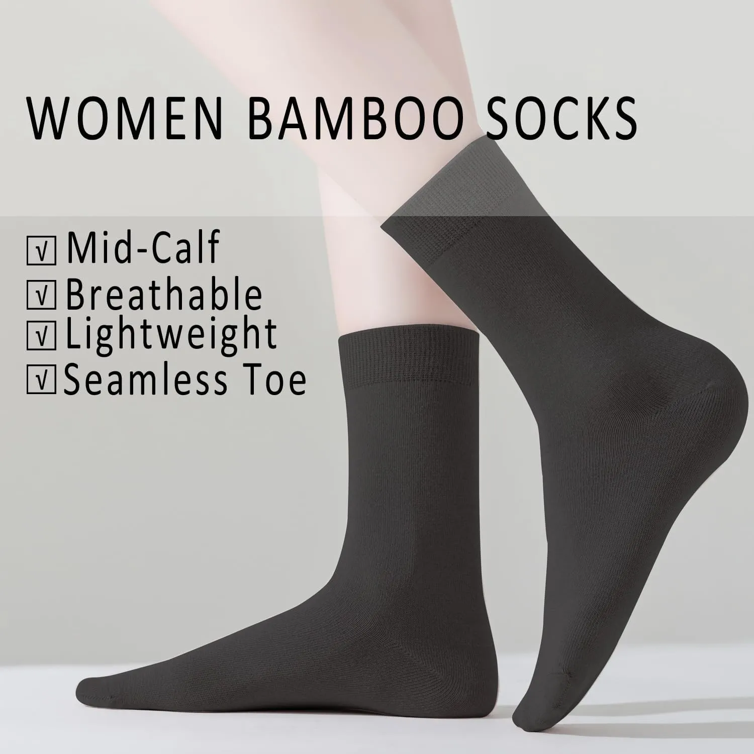 EPEIUS Women Bamboo Socks Soft Thin Women's Crew Socks Seamless Toe Viscose Bamboo Dress Calf Socks 3/6 Pairs