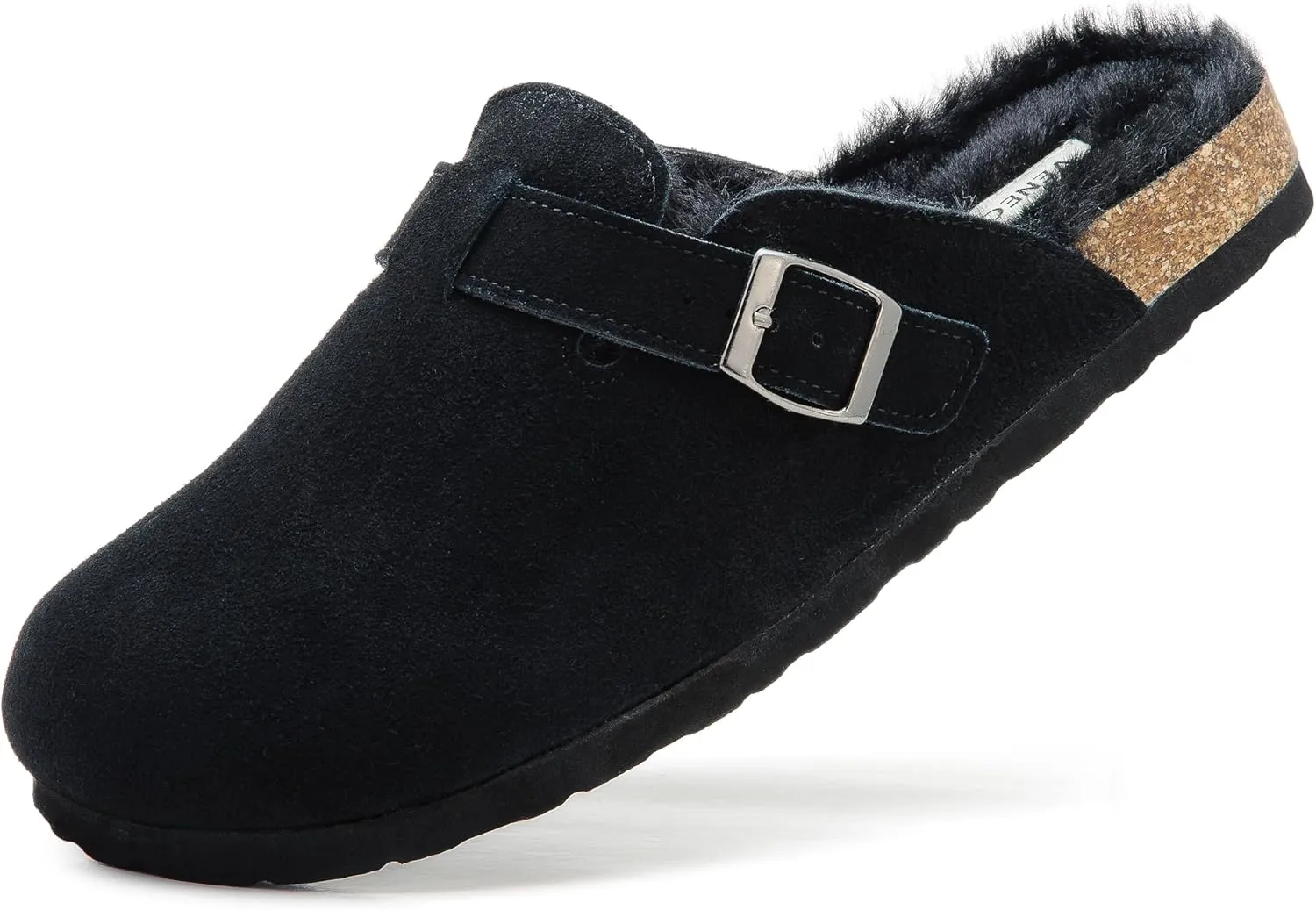 Erica Women's Cork Footbed Clogs Genuine Soft Suede Fuzzy Faux Fur Lined Comfort Cushioned Mule Slide Shoes