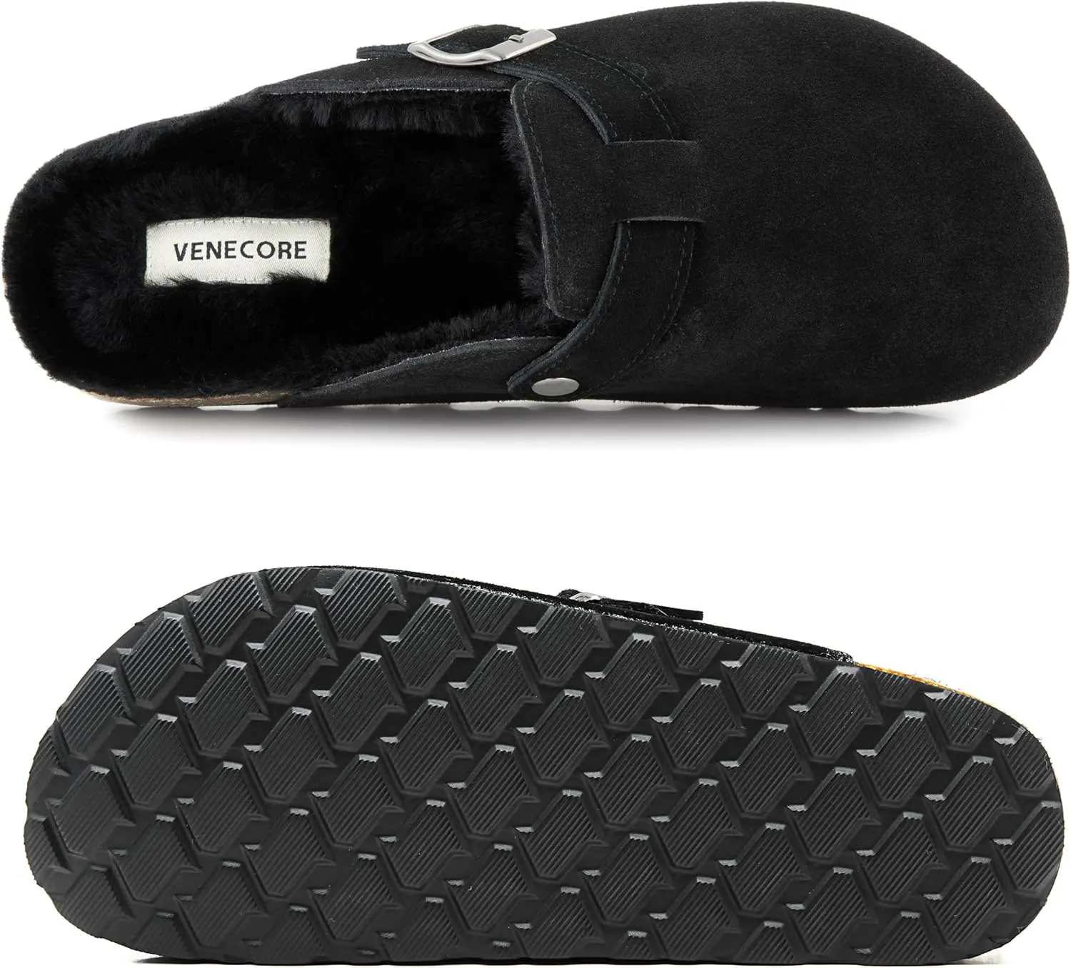 Erica Women's Cork Footbed Clogs Genuine Soft Suede Fuzzy Faux Fur Lined Comfort Cushioned Mule Slide Shoes