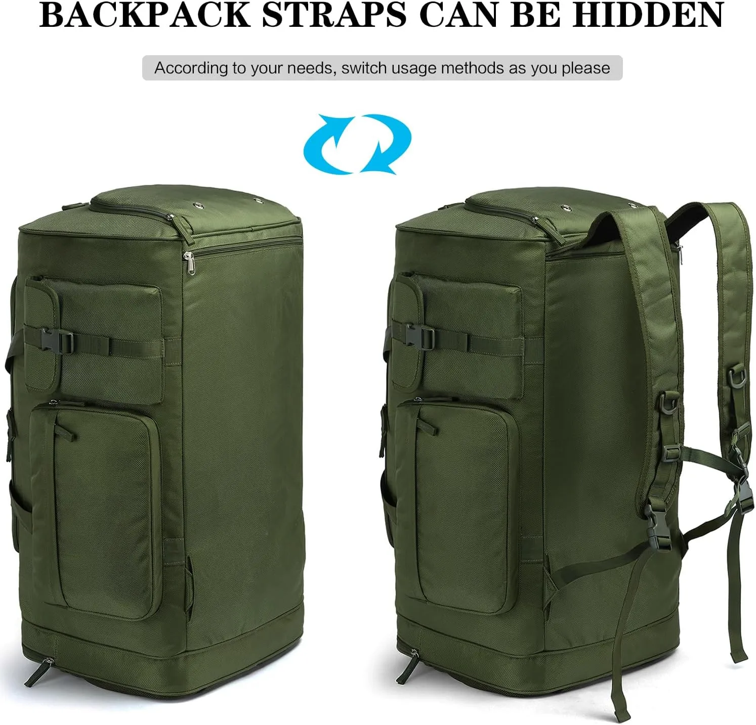 Extra Large Gym Bag Backpack with Shoes Compartment 70L Heavy Duty Sports Duffle for Men & Women Workout Duffel Bag Weekender Overnight Backpack for Travel Camping, Green