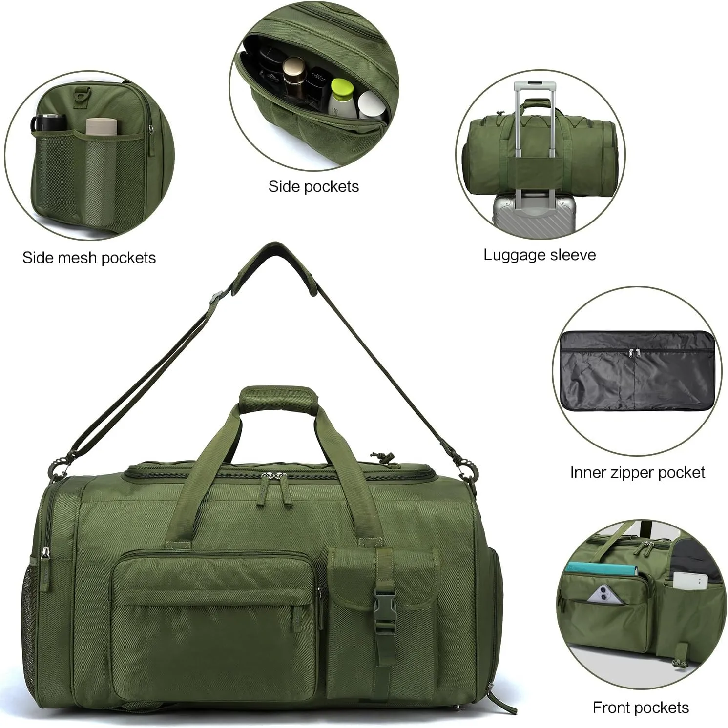 Extra Large Gym Bag Backpack with Shoes Compartment 70L Heavy Duty Sports Duffle for Men & Women Workout Duffel Bag Weekender Overnight Backpack for Travel Camping, Green