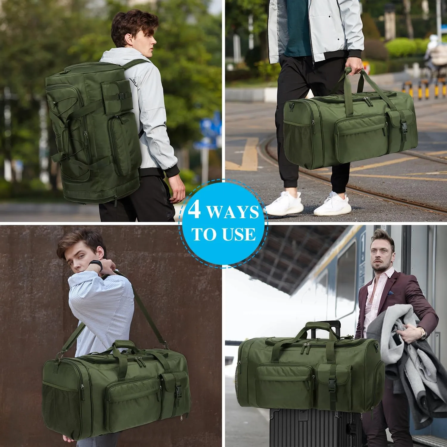 Extra Large Gym Bag Backpack with Shoes Compartment 70L Heavy Duty Sports Duffle for Men & Women Workout Duffel Bag Weekender Overnight Backpack for Travel Camping, Green
