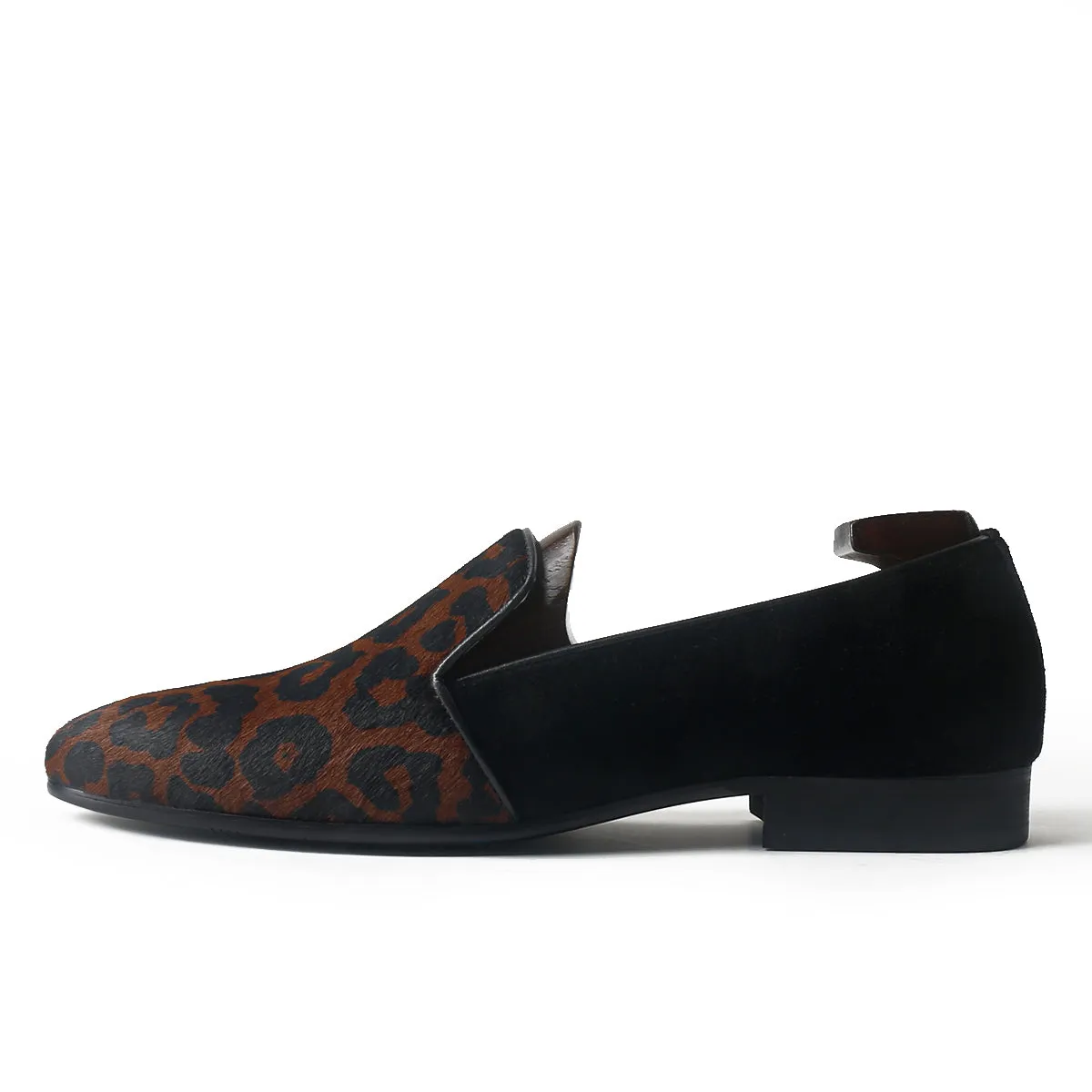Fancy Leopard Print Suede Slipper Loafers