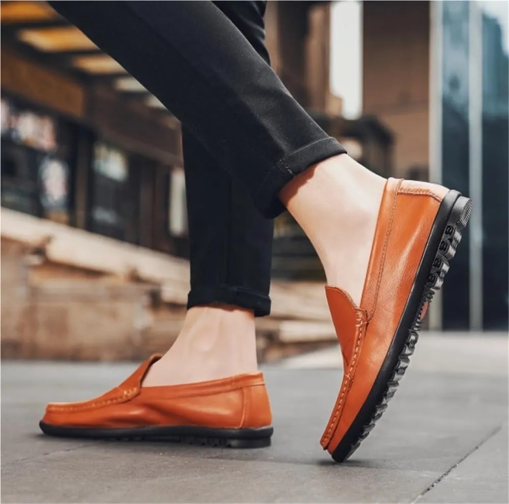 Fashion Slip On Mens Loafers Genuine Leather Round Toe Stitching Details Rubber Sole Resistant Lightweight Comfortable
