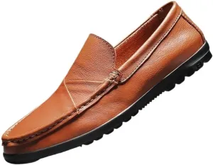 Fashion Slip On Mens Loafers Genuine Leather Round Toe Stitching Details Rubber Sole Resistant Lightweight Comfortable