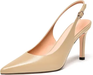 FEMSTEP Womens Sexy Slingback Buckle Dating Matte Leather Pointed Toe Stiletto High Heel Pumps Shoes 3.3 Inch