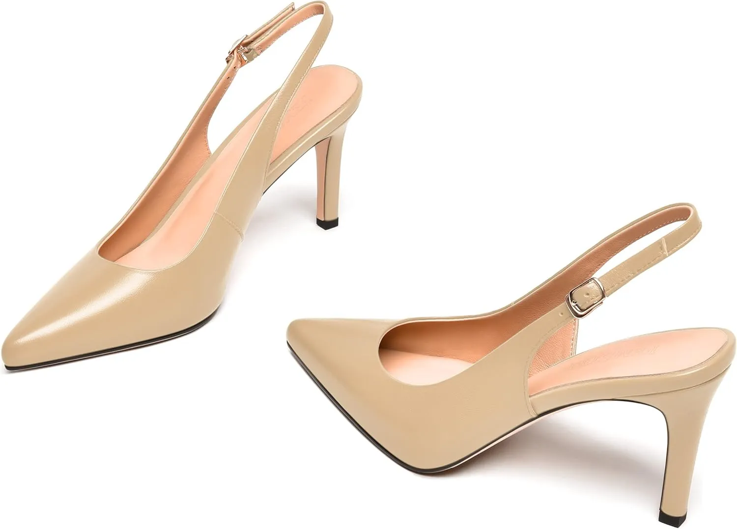 FEMSTEP Womens Sexy Slingback Buckle Dating Matte Leather Pointed Toe Stiletto High Heel Pumps Shoes 3.3 Inch
