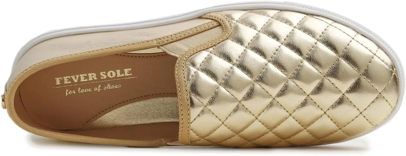 FEVERSOLE Women's Casual Slip On Sneaker Comfort Quilted Loafer Flats