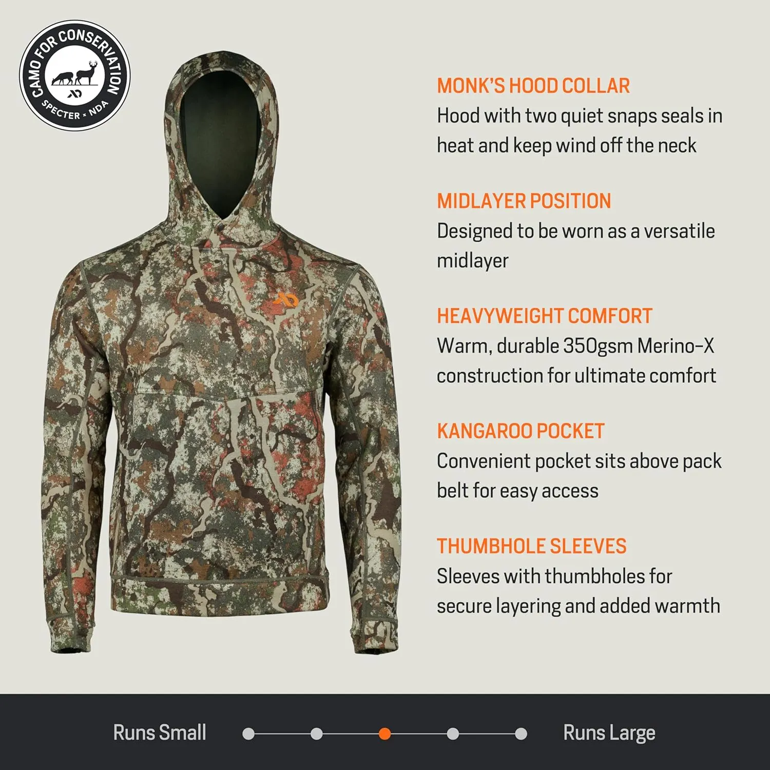 First Lite Men’s Furnace Hoody - Merino Wool Camo Hunting Fleece Pullover, Heavyweight Base Layer Hunting Gear For Men