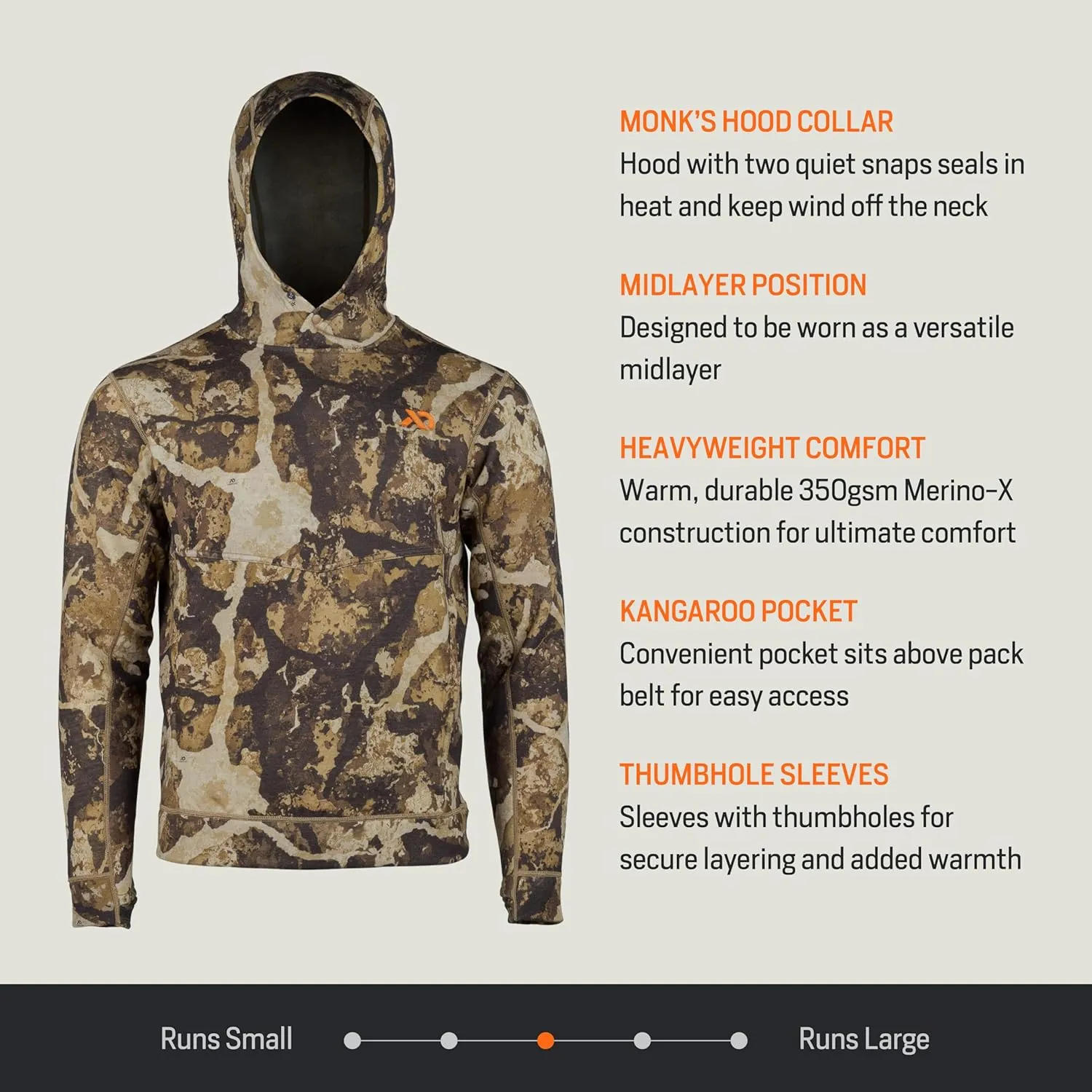 First Lite Men’s Furnace Hoody - Merino Wool Camo Hunting Fleece Pullover, Heavyweight Base Layer Hunting Gear For Men