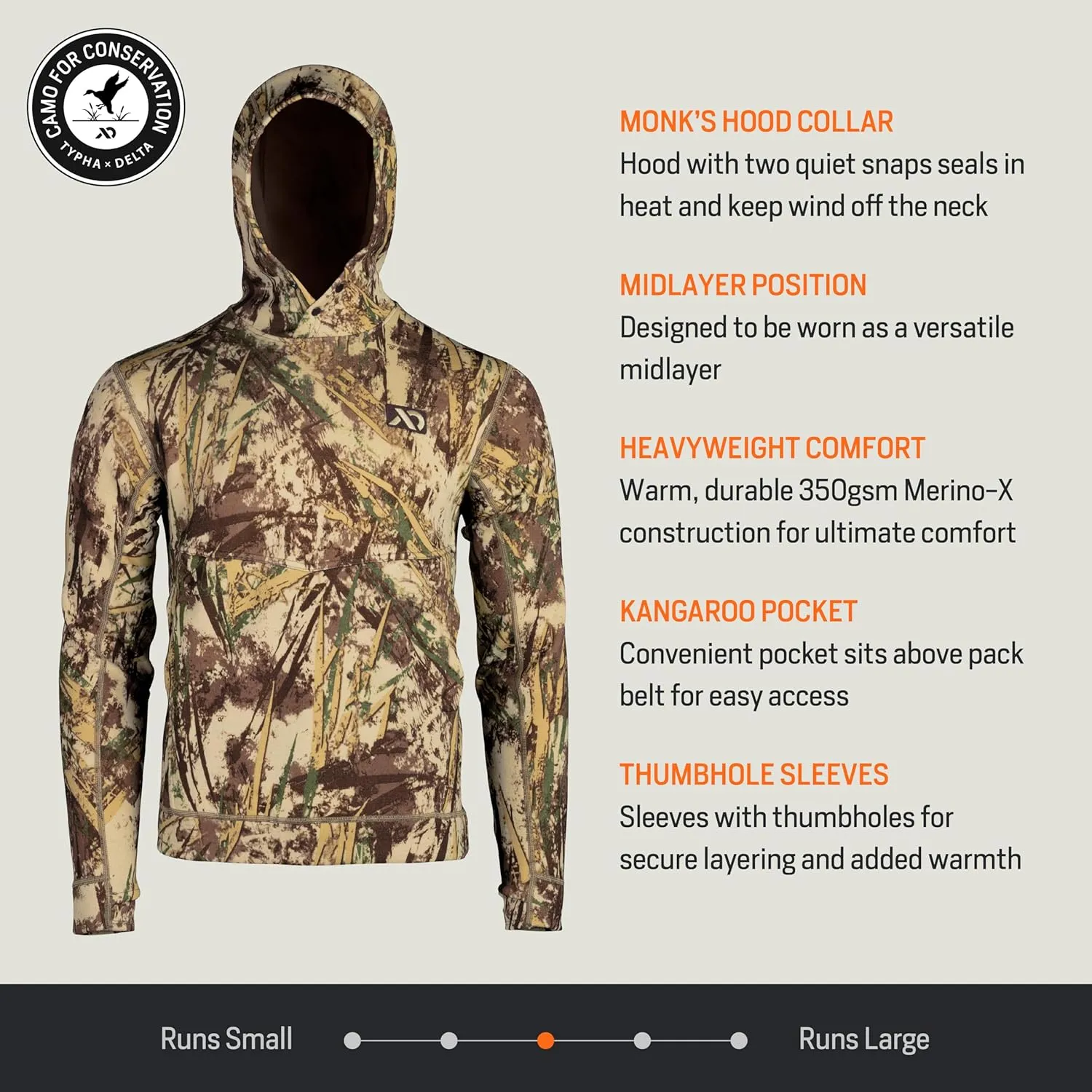 First Lite Men’s Furnace Hoody - Merino Wool Camo Hunting Fleece Pullover, Heavyweight Base Layer Hunting Gear For Men