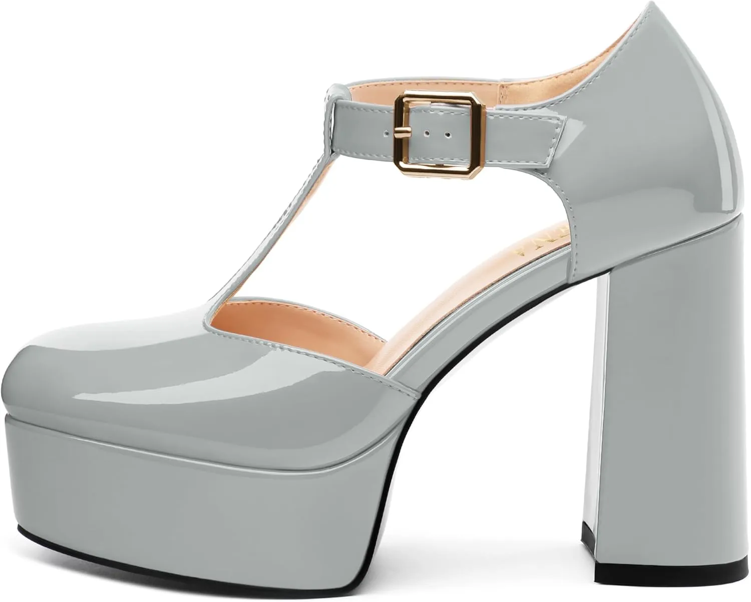 FOGEENA Platform Heels for Women Chunky Block High Heel Closed Square Toe 4.3 Inch T-Strap Mary Jane Pumps Casual Dress Shoe