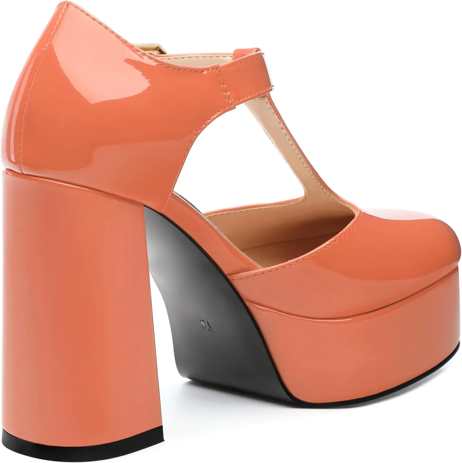 FOGEENA Platform Heels for Women Chunky Block High Heel Closed Square Toe 4.3 Inch T-Strap Mary Jane Pumps Casual Dress Shoe