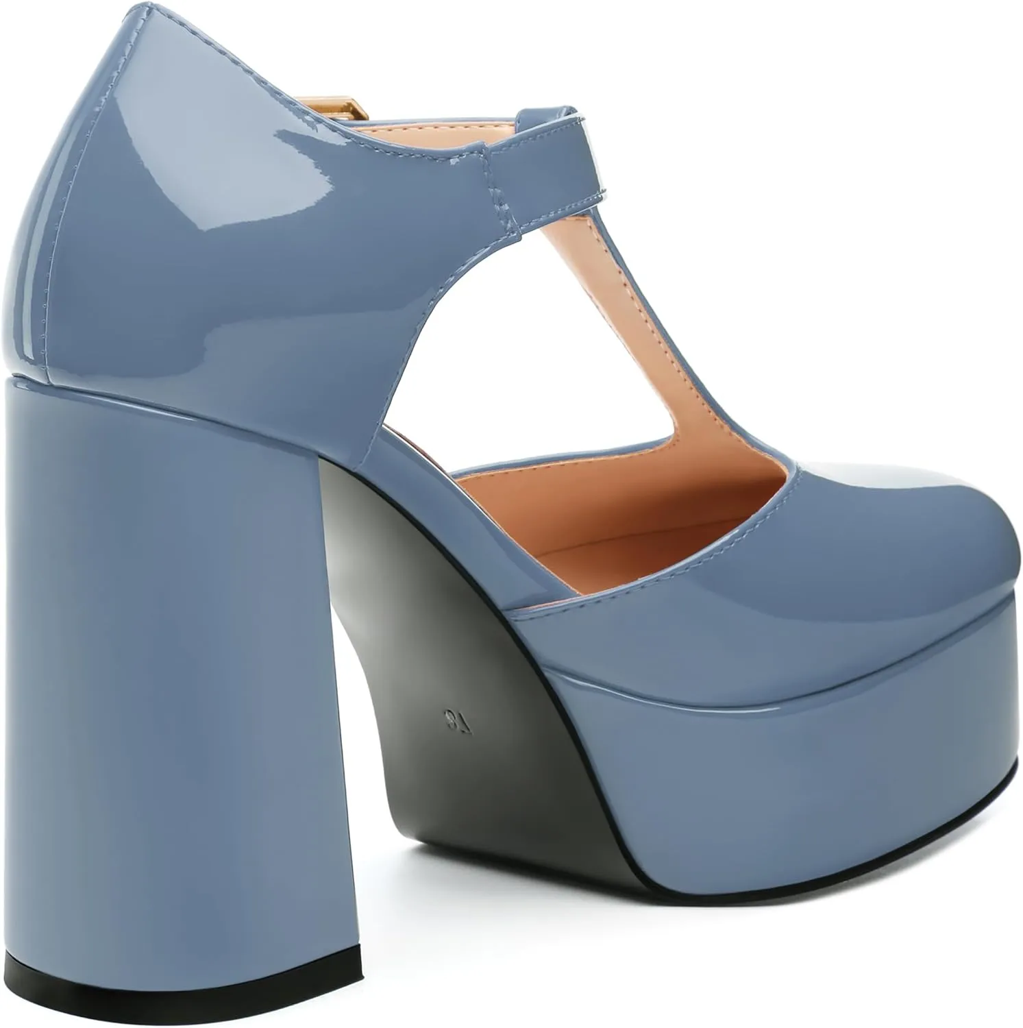 FOGEENA Platform Heels for Women Chunky Block High Heel Closed Square Toe 4.3 Inch T-Strap Mary Jane Pumps Casual Dress Shoe