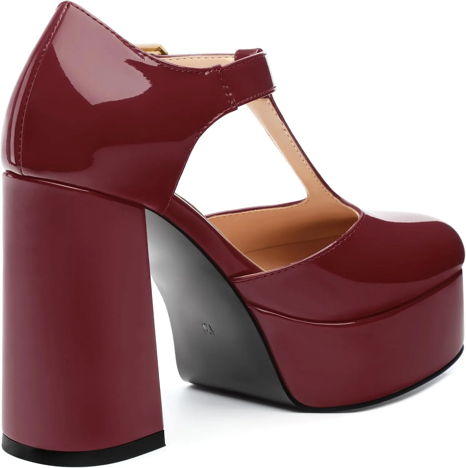FOGEENA Platform Heels for Women Chunky Block High Heel Closed Square Toe 4.3 Inch T-Strap Mary Jane Pumps Casual Dress Shoe