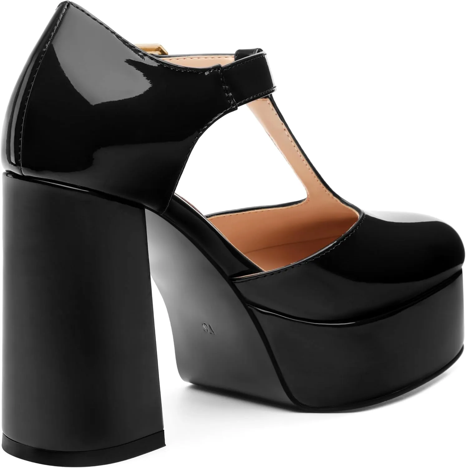 FOGEENA Platform Heels for Women Chunky Block High Heel Closed Square Toe 4.3 Inch T-Strap Mary Jane Pumps Casual Dress Shoe