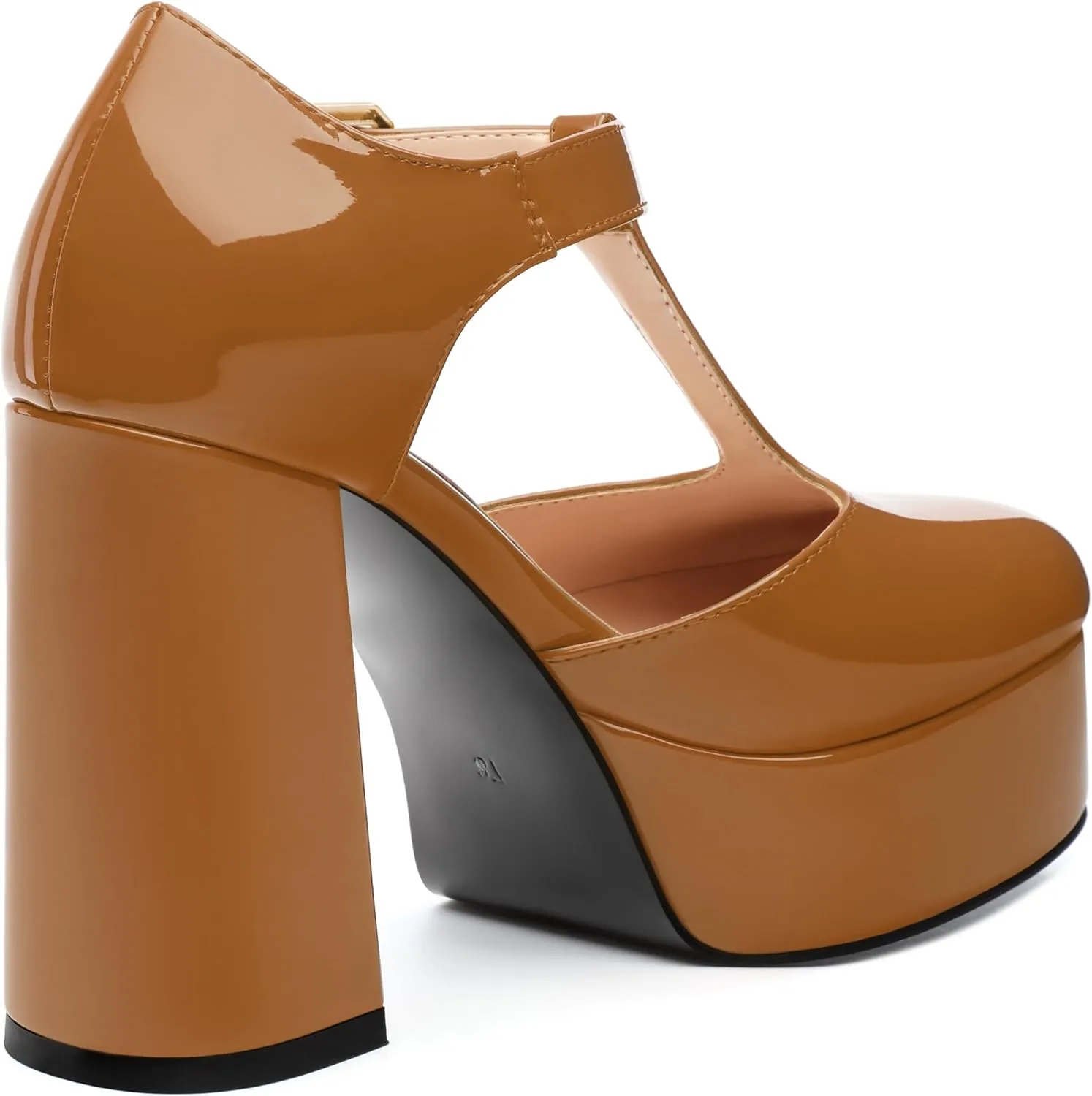 FOGEENA Platform Heels for Women Chunky Block High Heel Closed Square Toe 4.3 Inch T-Strap Mary Jane Pumps Casual Dress Shoe