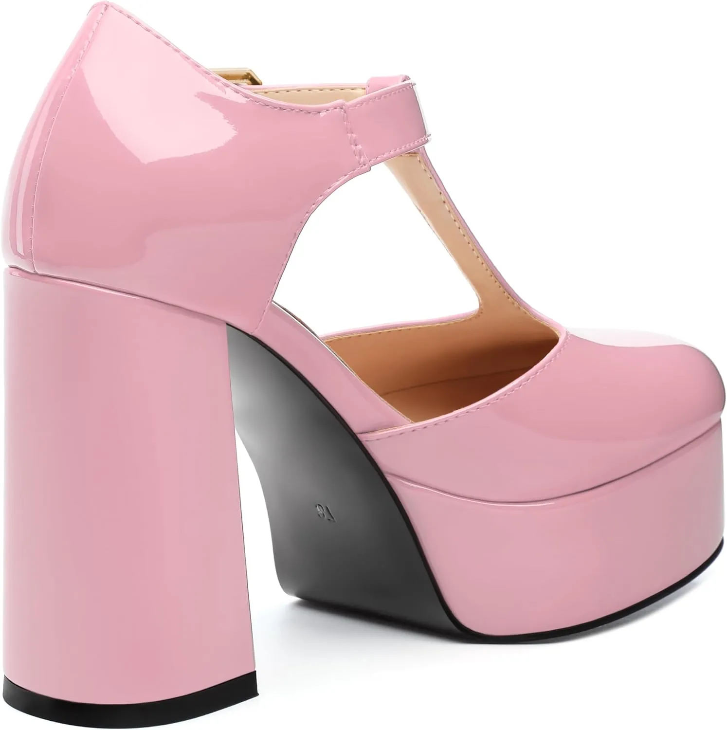 FOGEENA Platform Heels for Women Chunky Block High Heel Closed Square Toe 4.3 Inch T-Strap Mary Jane Pumps Casual Dress Shoe