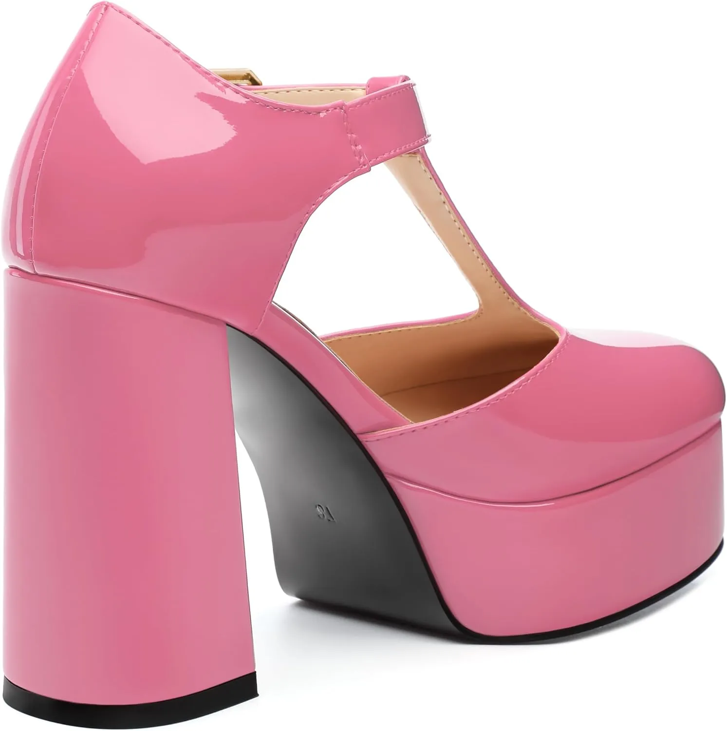 FOGEENA Platform Heels for Women Chunky Block High Heel Closed Square Toe 4.3 Inch T-Strap Mary Jane Pumps Casual Dress Shoe