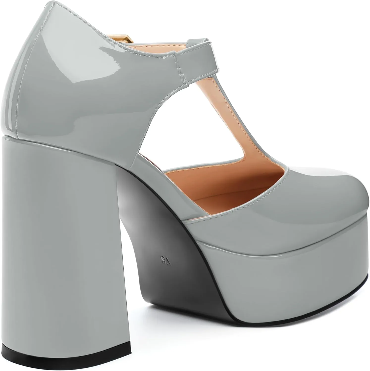 FOGEENA Platform Heels for Women Chunky Block High Heel Closed Square Toe 4.3 Inch T-Strap Mary Jane Pumps Casual Dress Shoe