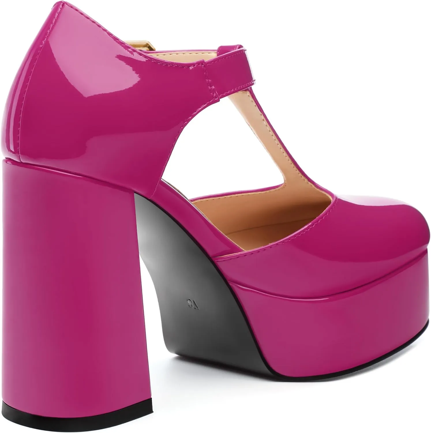 FOGEENA Platform Heels for Women Chunky Block High Heel Closed Square Toe 4.3 Inch T-Strap Mary Jane Pumps Casual Dress Shoe