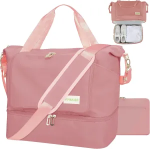 Foldable Travel Duffel Bag for Women, Water Resistant Personal Item/Carry Bag, Overnight Weekender Bag with Wet Compartment