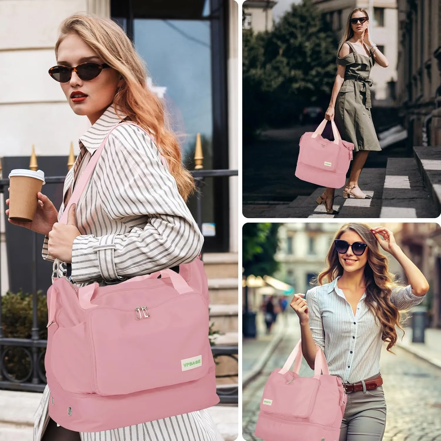 Foldable Travel Duffel Bag for Women, Water Resistant Personal Item/Carry Bag, Overnight Weekender Bag with Wet Compartment