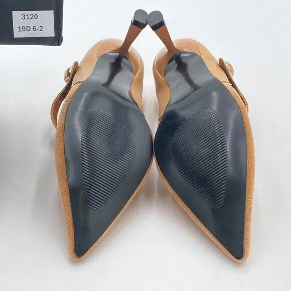 FOWT Light Brown V-Cut Splicing Flared Heel Pump Mary Janes Pointed Toe Pumps