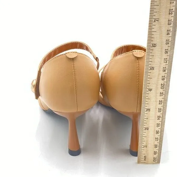 FOWT Light Brown V-Cut Splicing Flared Heel Pump Mary Janes Pointed Toe Pumps