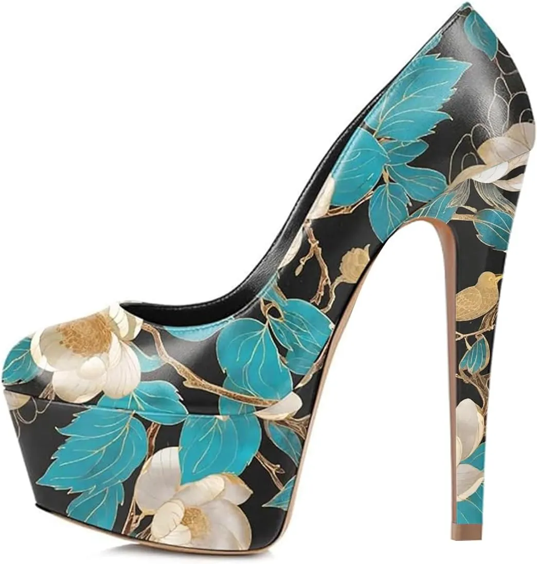 FOWT Women Chic Round Toe Platform Pumps Sexy 6 Inch Stiletto High Heels Dress Prom Wedding Slip On Shoes Size 4-15 US